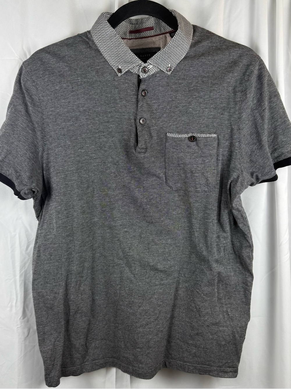 Ted Baker London Men’s Size 4 Gray Button Collar Short Sleeve Polo Shirt